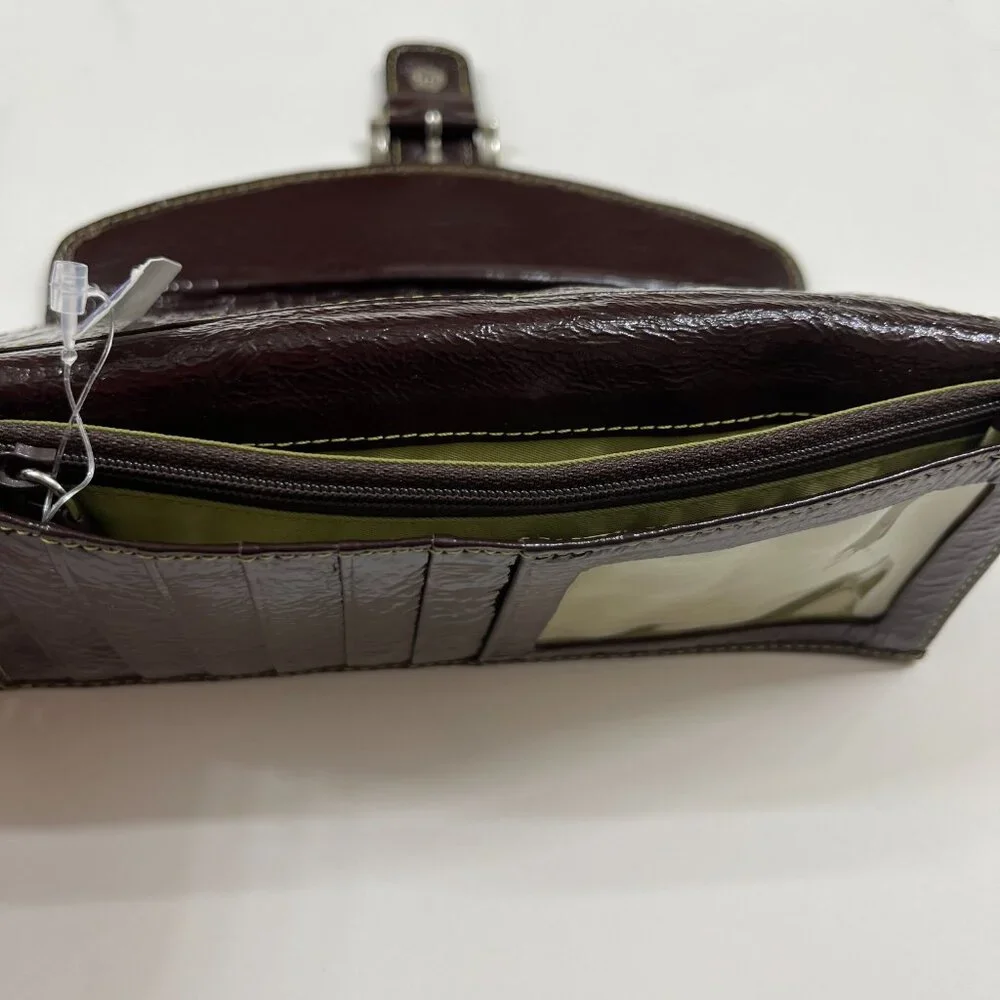 Buckle Wallet / Clutch - Shiny Brown Faux Leather - Multi-Pocket - NWT